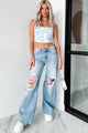 Authentic Reactions Ruffle Strap Crop Top (Light Blue/White) - NanaMacs