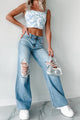 Kyra High Rise Distressed Wide Leg Sneak Peek Jeans (Medium Light) - NanaMacs