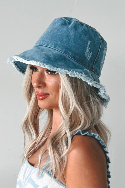Keeping It Fresh Distressed Denim Bucket Hat (Blue) - NanaMacs