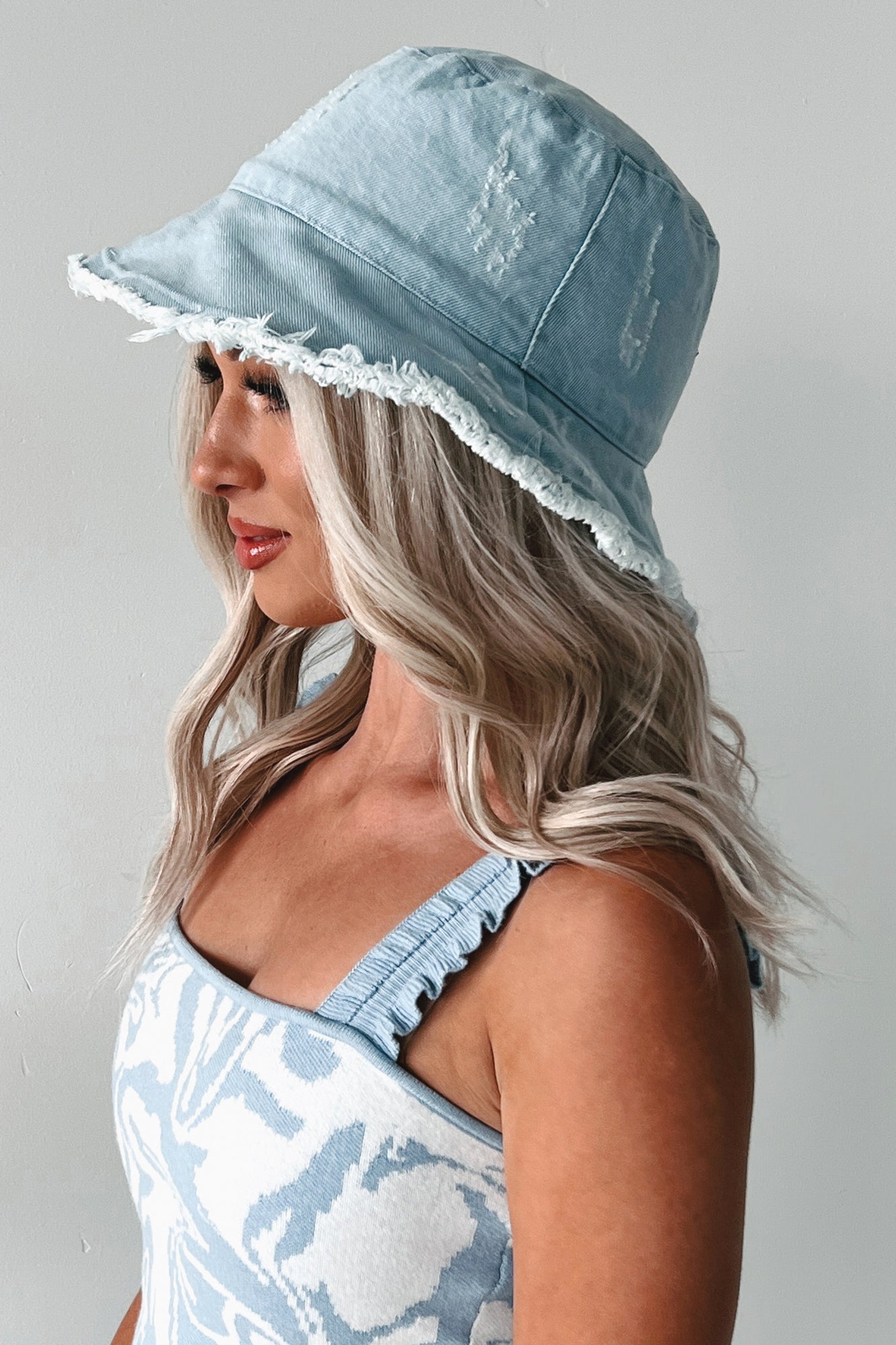 Keeping It Fresh Distressed Denim Bucket Hat (Light Blue) - NanaMacs