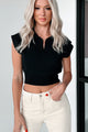 And So It Goes Collared Crop Top (Black) - NanaMacs