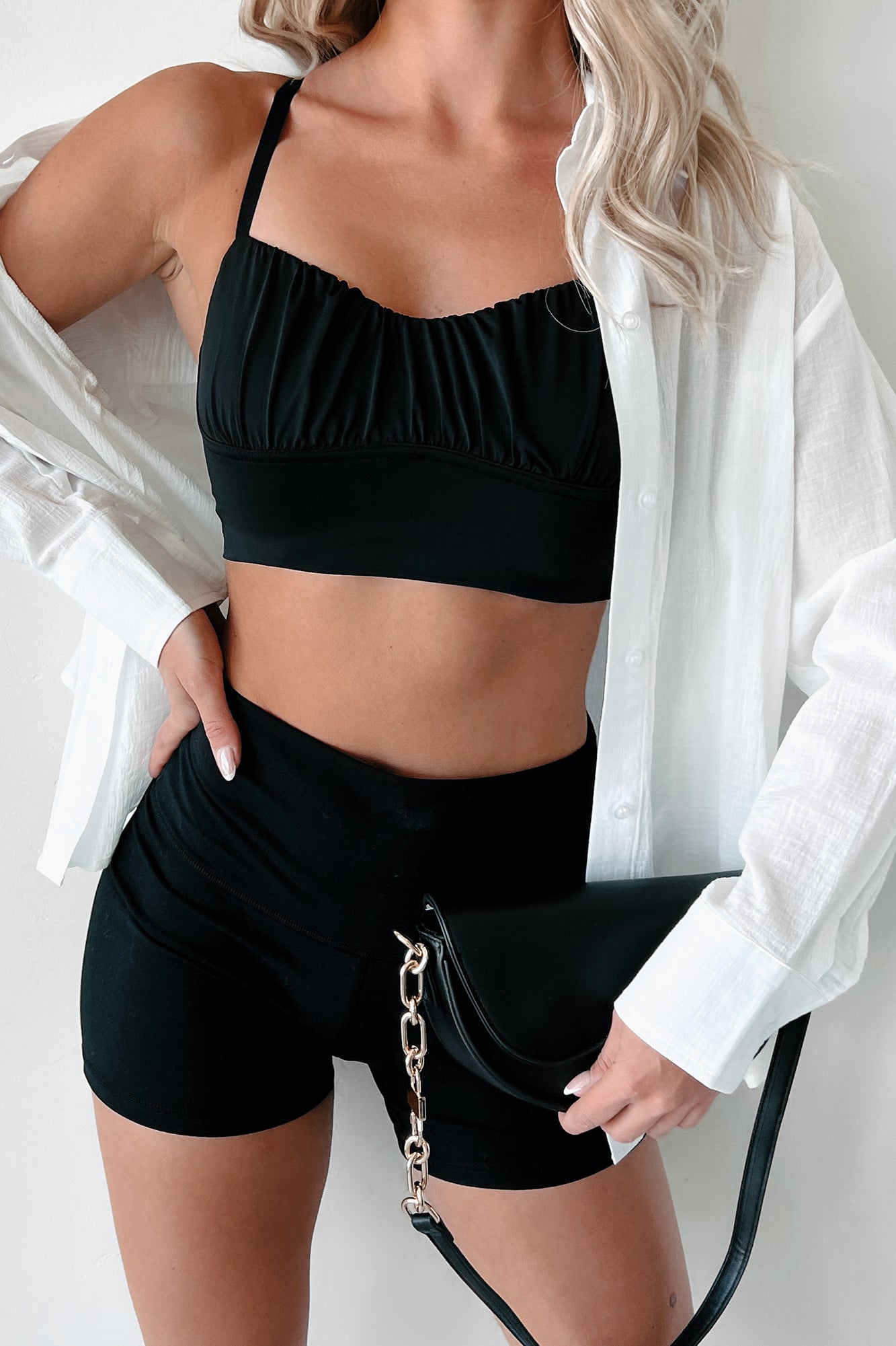 Layla Shirred Bralette Top (Black) - NanaMacs