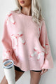 Cherished Moment Bow Print Sweater (Light Pink) - NanaMacs