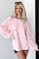 Cherished Moment Bow Print Sweater (Light Pink) - NanaMacs