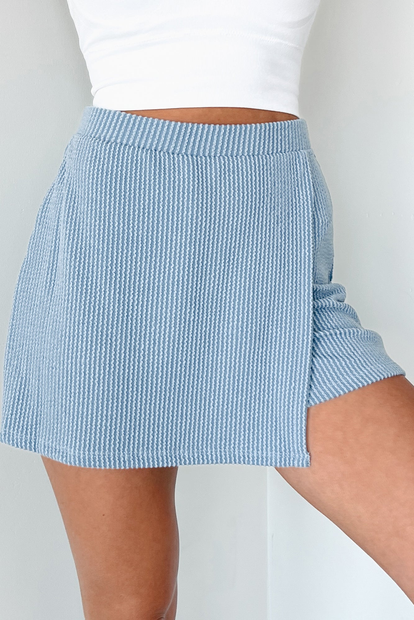 Ivonne Wasabi + Mint Ribbed Skort (Light Denim) - NanaMacs