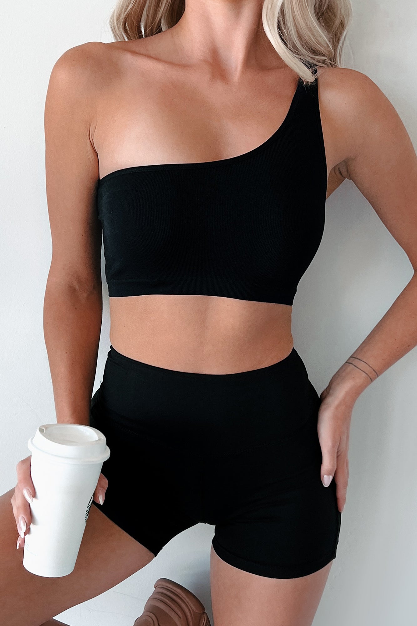 Confident Moves Seamless One Shoulder Top (Black) - NanaMacs