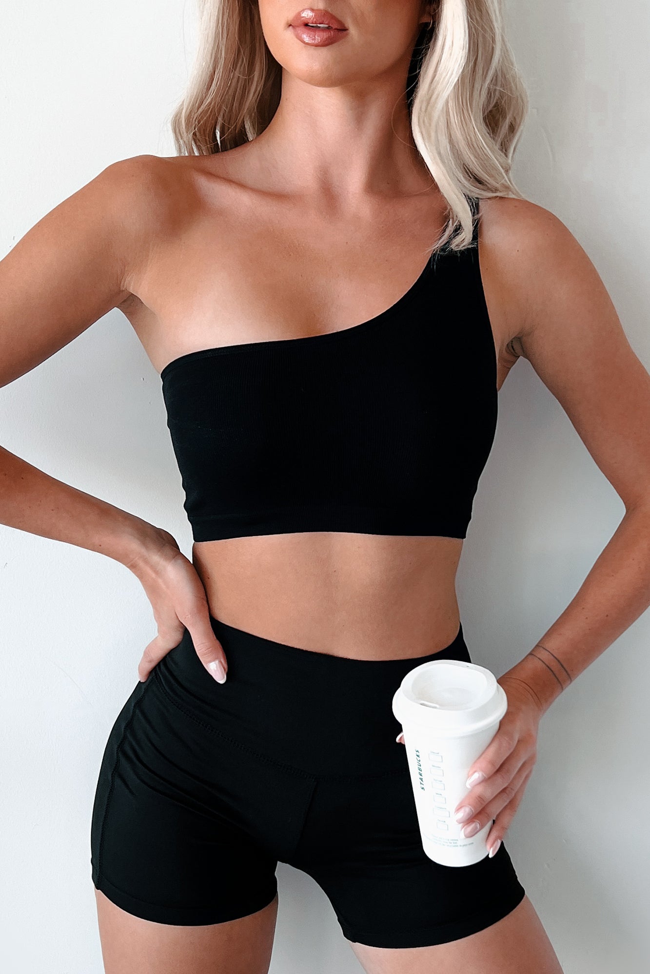 Confident Moves Seamless One Shoulder Top (Black) - NanaMacs