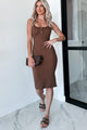 Wishing For Summer Ribbed Henley Midi Dress (Cocoa) - NanaMacs