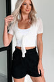 Seeking The Shore Tie-Front Crochet Top (White) - NanaMacs