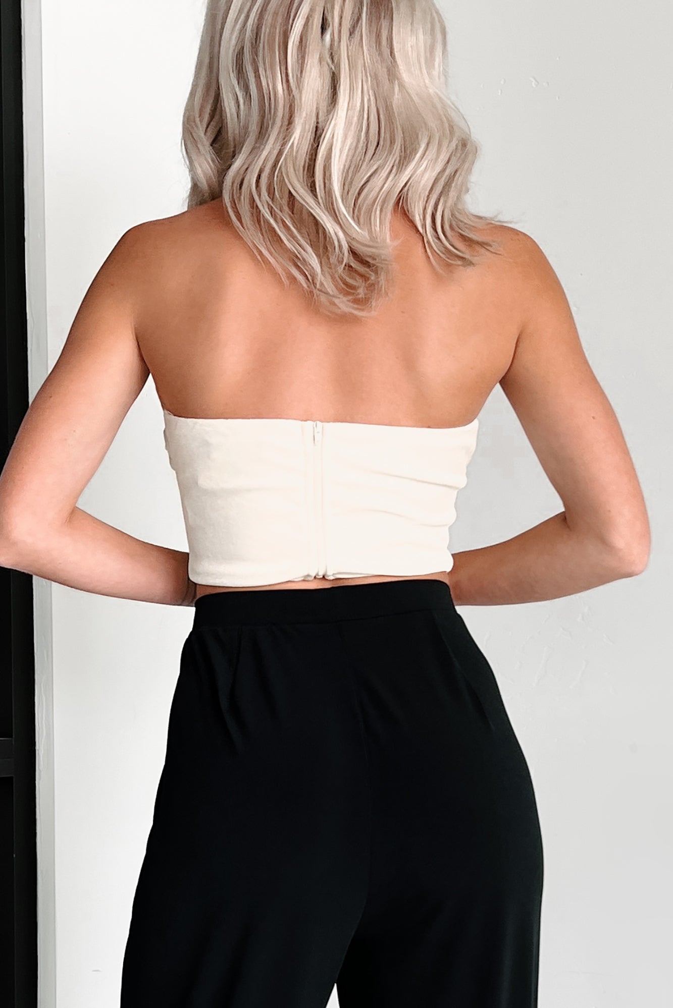 Rose To The Occasion Velvet Rosette Crop Top (Off White) - NanaMacs