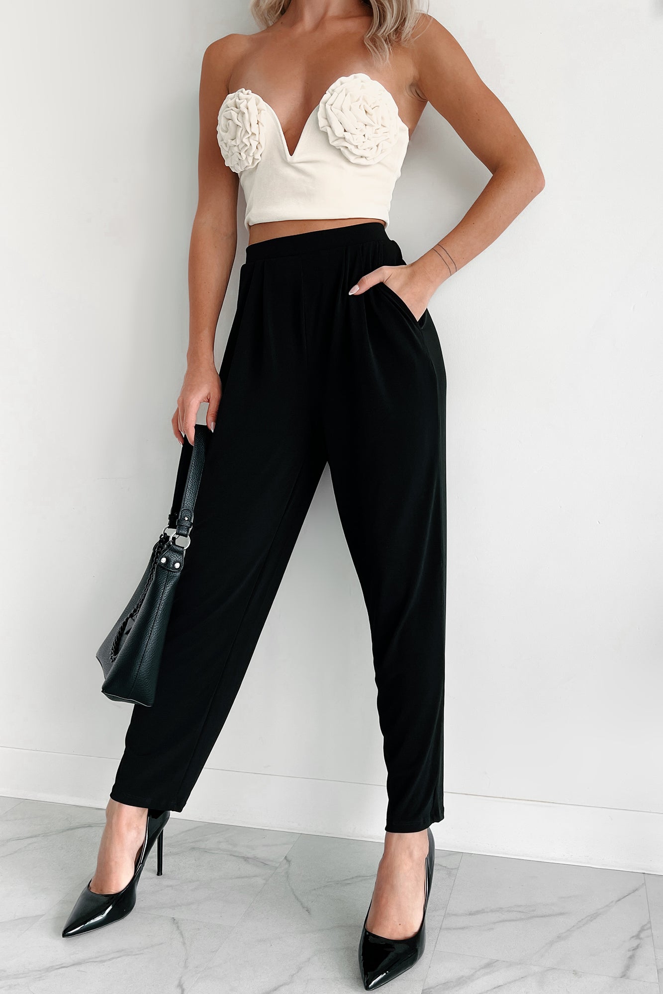 Levi Pleated Waist Pants (Black) - NanaMacs