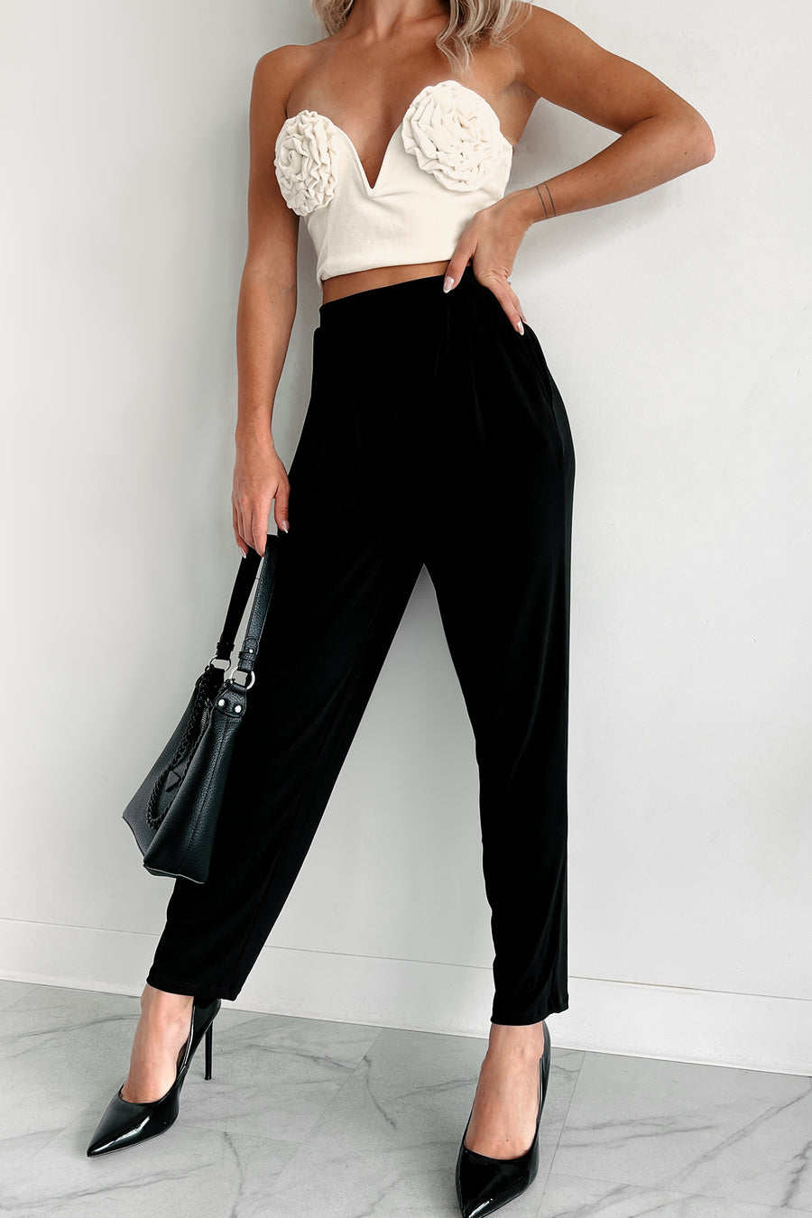 Levi Pleated Waist Pants (Black) - NanaMacs