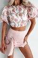 Garden Visions Floral Puff Sleeve Crop Top (Coral) - NanaMacs