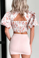 Garden Visions Floral Puff Sleeve Crop Top (Coral) - NanaMacs