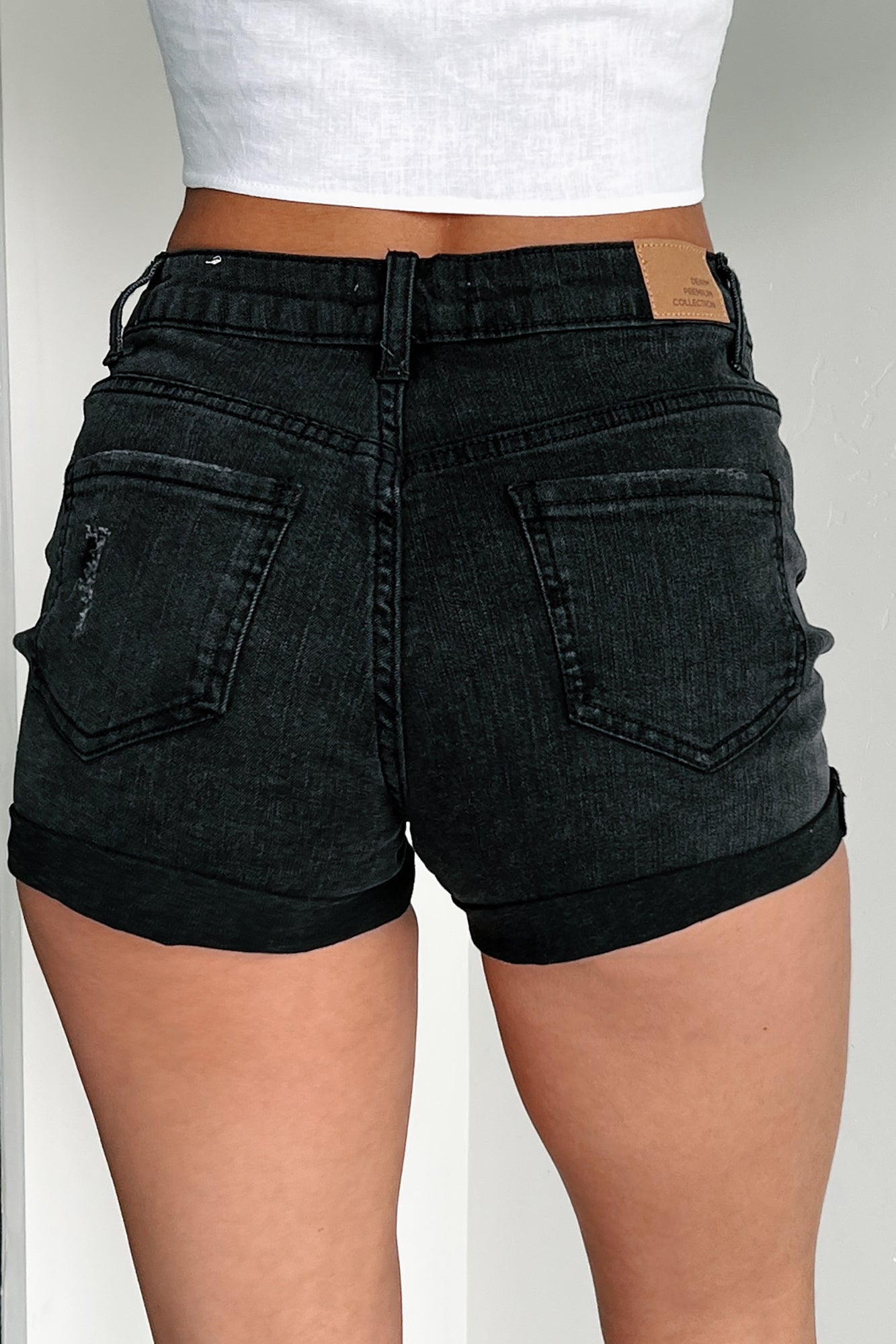 Jones Mid Rise Cuffed Hem Denim Shorts (Black) - NanaMacs