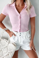 Decidedly Summery Crinkle Knit Blouse Top (Pale Pink) - NanaMacs