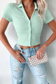 Decidedly Summery Crinkle Knit Blouse Top (Mint) - NanaMacs