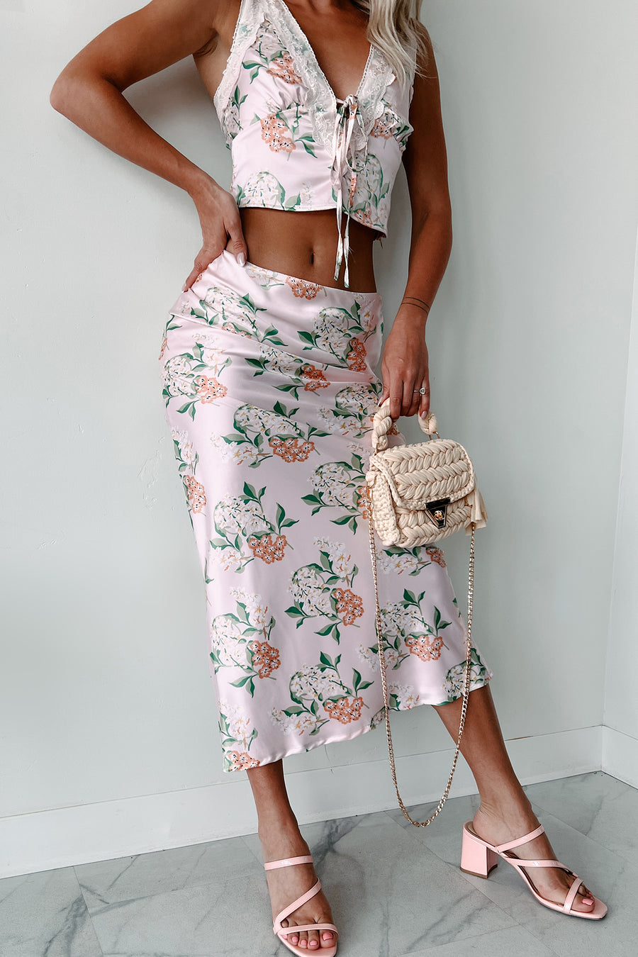 Always Beautiful Floral Satin Skirt (Baby Pink) - NanaMacs