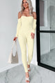 Telling Secrets Off The Shoulder Ribbed Catsuit (Yellow) - NanaMacs