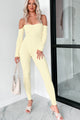 Telling Secrets Off The Shoulder Ribbed Catsuit (Yellow) - NanaMacs