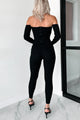 Telling Secrets Off The Shoulder Ribbed Catsuit (Black) - NanaMacs