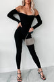 Telling Secrets Off The Shoulder Ribbed Catsuit (Black) - NanaMacs