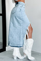 Cutting Ties Heavily Distressed Denim Maxi Skirt (Light) - NanaMacs