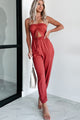 Meet Me Halfway Strapless Ruched Jumpsuit (Dark Fuchsia) - NanaMacs