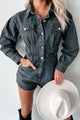 I'm Always Cool Denim Long Sleeve Romper (Black Denim) - NanaMacs