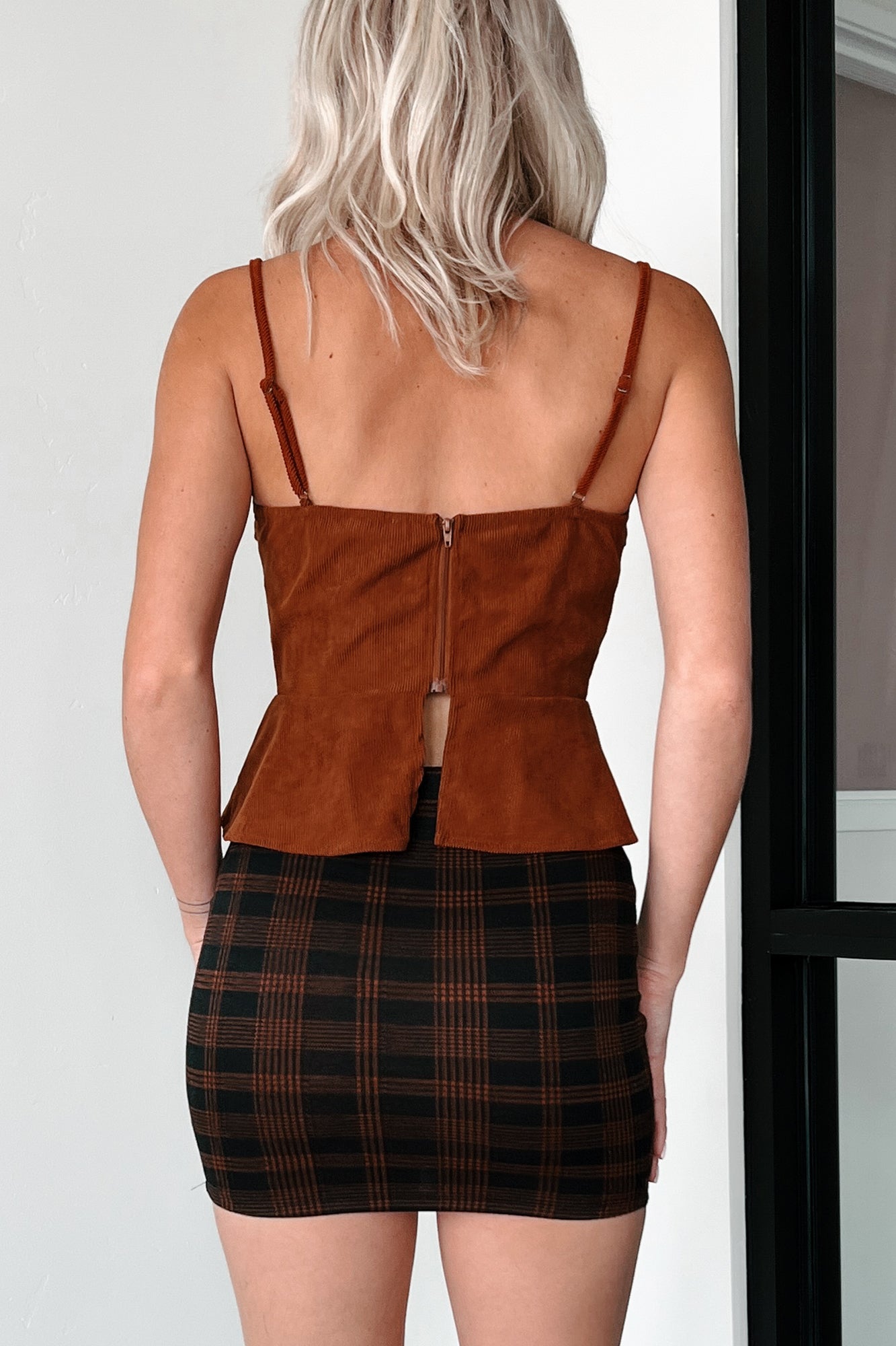 Fool Me Twice Lace-Up Corduroy Tank (Chestnut) - NanaMacs