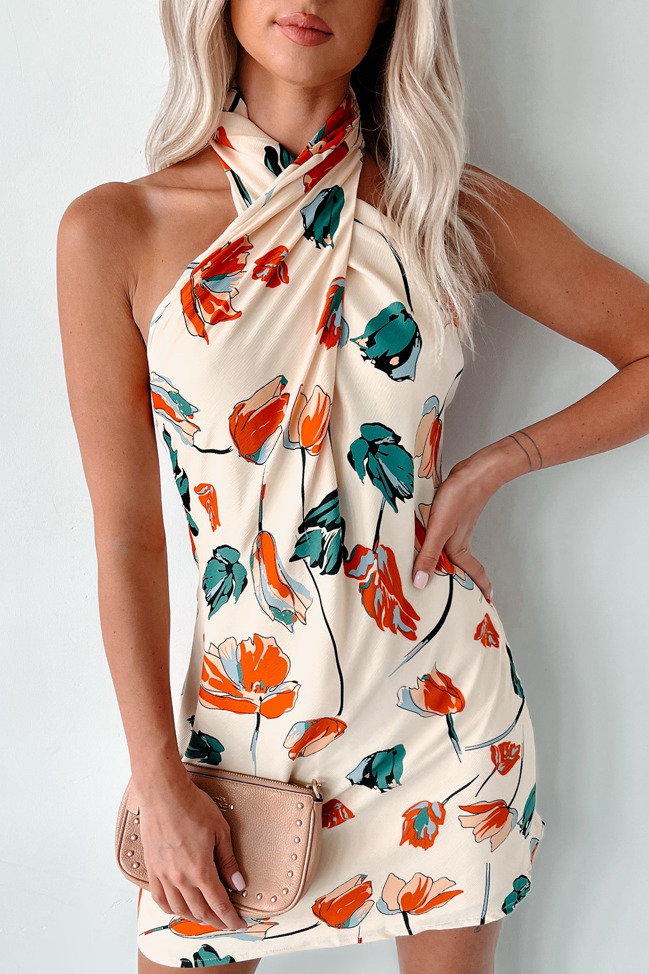 Ready To Blossom Floral Halter Mini Dress (Multi) - NanaMacs