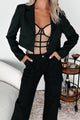 Gaining Popularity Rhinestone Crop Blazer (Black) - NanaMacs