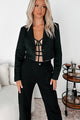 Gaining Popularity Rhinestone Crop Blazer (Black) - NanaMacs