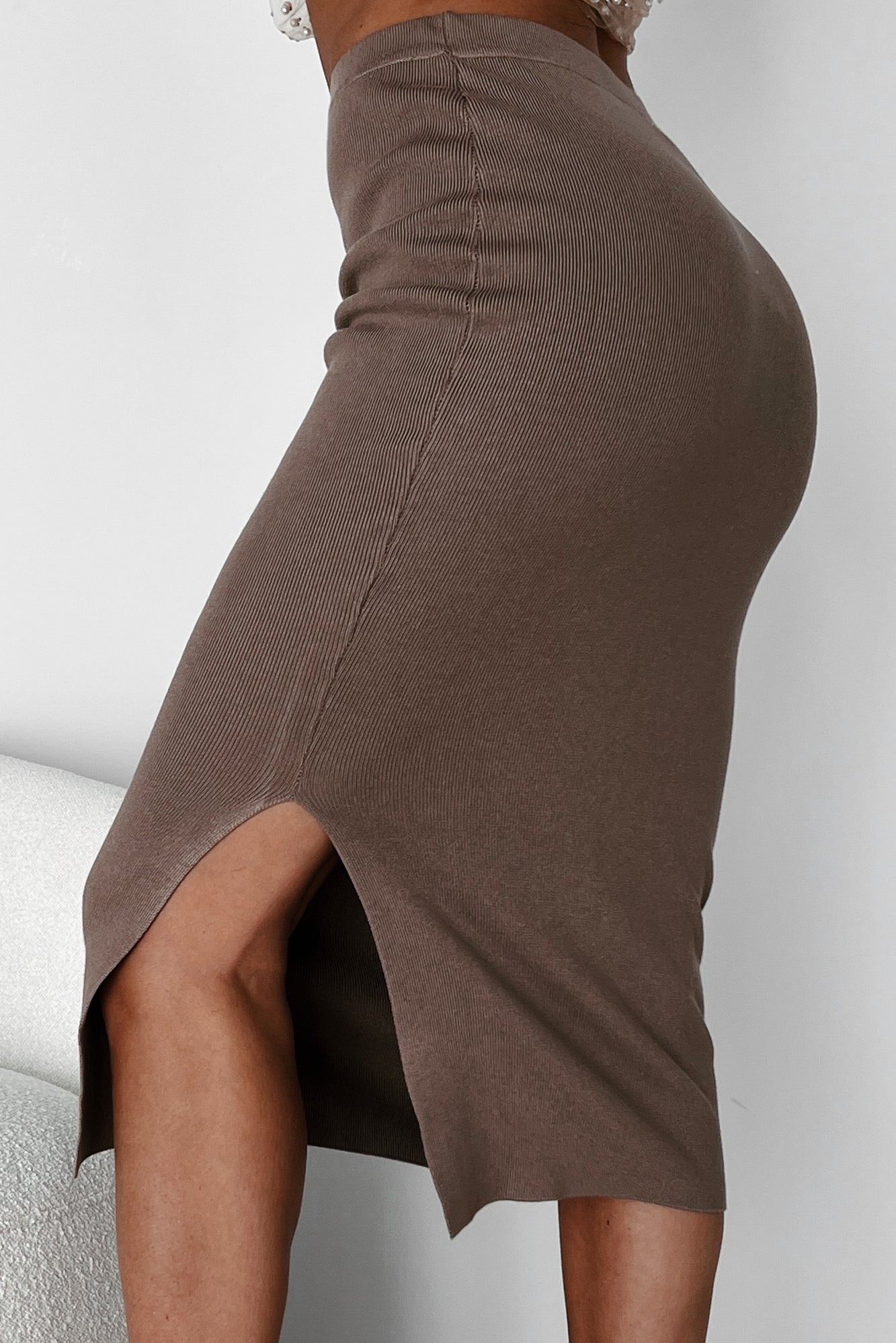 Promising Future Knit Bodycon Midi Skirt (Tan) - NanaMacs