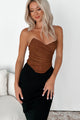 Love It Or Leave It Ruched Corset Top (Brown) - NanaMacs