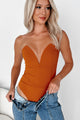 Call My Agent Strapless Deep V-Neck Bodysuit (Desert Orange) - NanaMacs