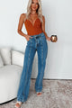 Call My Agent Strapless Deep V-Neck Bodysuit (Desert Orange) - NanaMacs