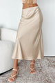 Chic Endeavors Satin Midi Skirt (Champagne) - NanaMacs