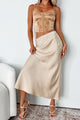 Chic Endeavors Satin Midi Skirt (Champagne) - NanaMacs