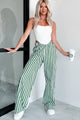 Cute On The Coast Wide Leg Stripe Pants (Hunter Green/White) - NanaMacs