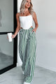 Cute On The Coast Wide Leg Stripe Pants (Hunter Green/White) - NanaMacs