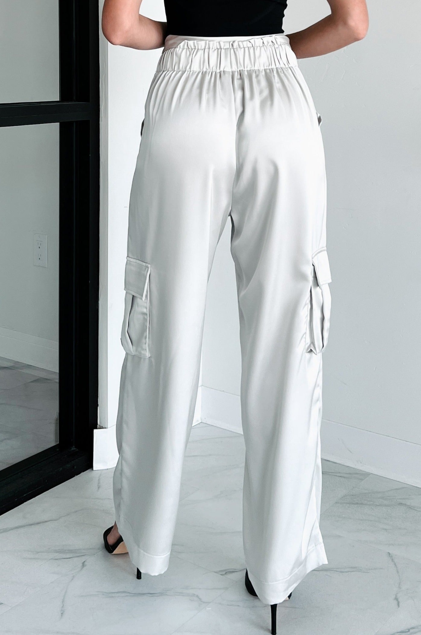 DOORBUSTER Happy Hour Hangs Satin Cargo Pants (Light Grey) · NanaMacs