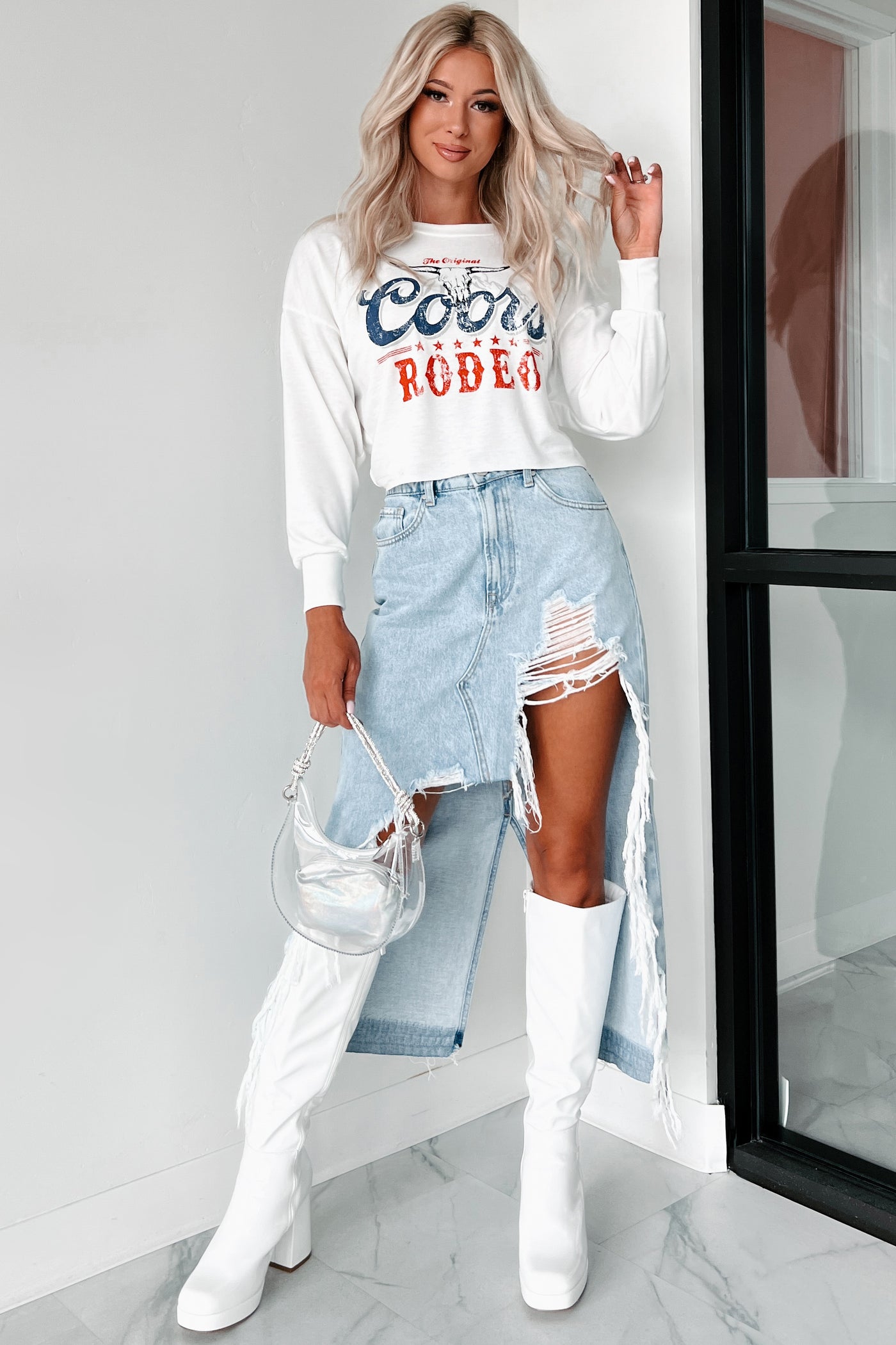 "Wild West Cowboys" Graphic Crop Tee (Ivory) - NanaMacs