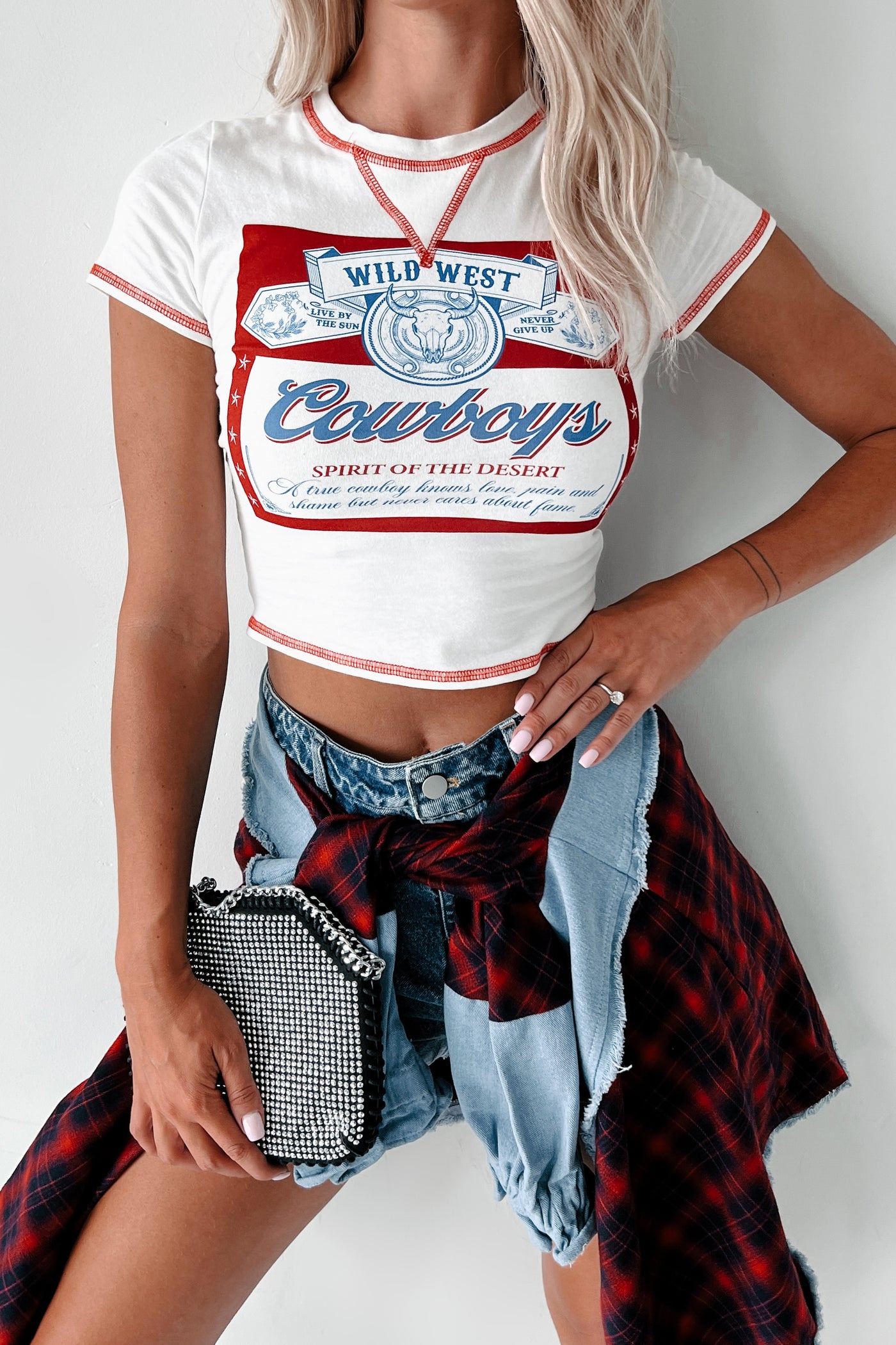 "Wild West Cowboys" Graphic Crop Tee (Ivory) - NanaMacs