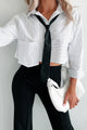 You Better Work Striped Button-Down Shirt With Neck Tie (Off White) - NanaMacs