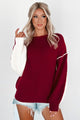 Competitively Cute Colorblock Sweater (Burgundy/Ivory) - NanaMacs