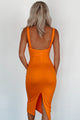 Sangria & Sunshine Square Neck Midi Dress (Orange) - NanaMacs