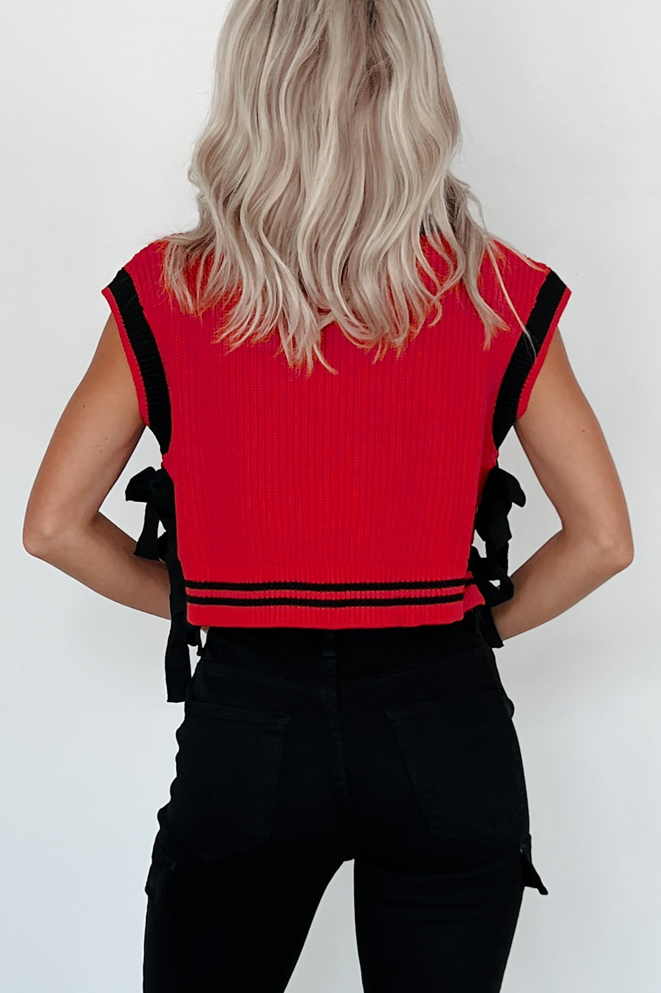 Better Take Notes Side Tie Sweater Vest (Red/Black) - NanaMacs