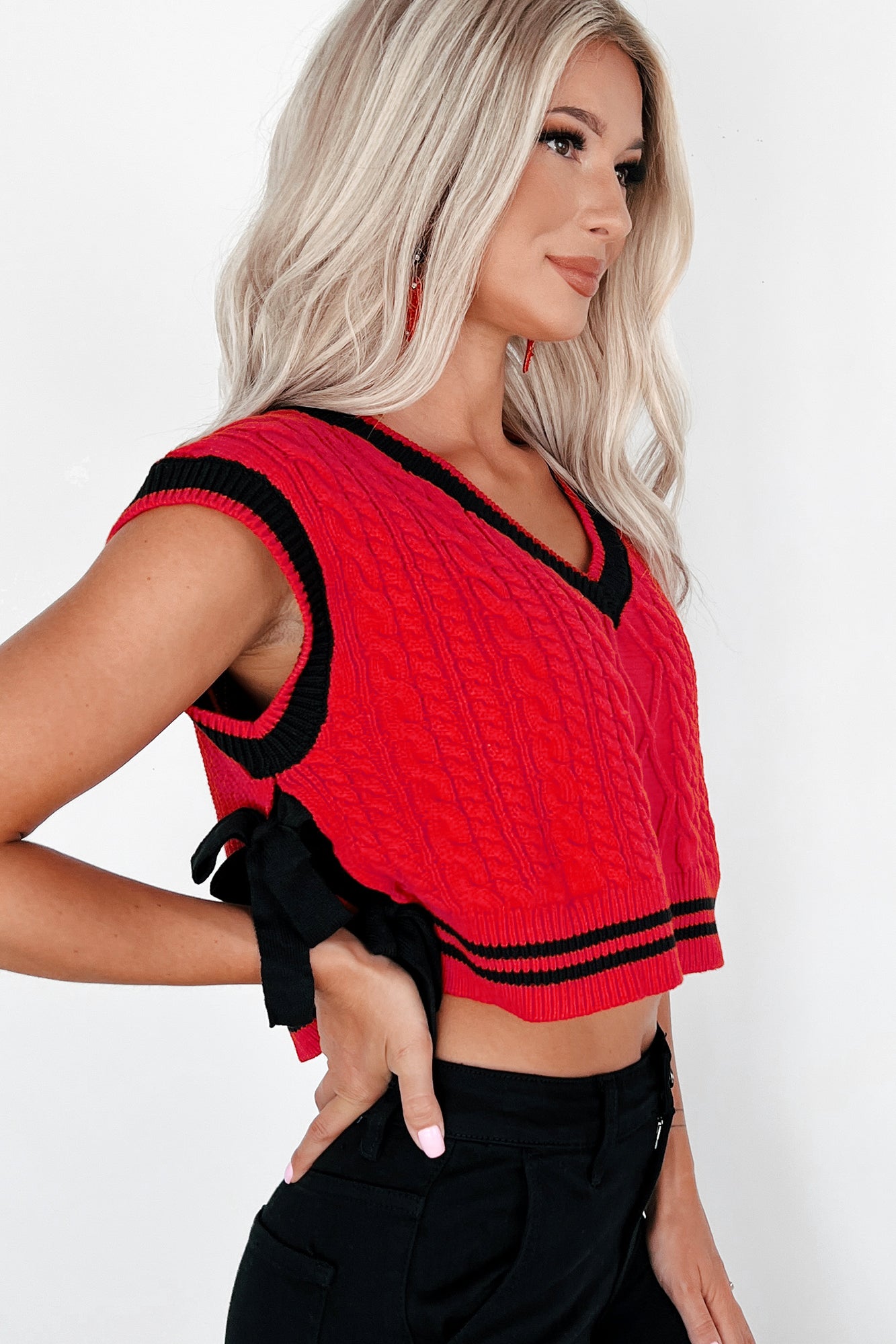 Better Take Notes Side Tie Sweater Vest (Red/Black) - NanaMacs