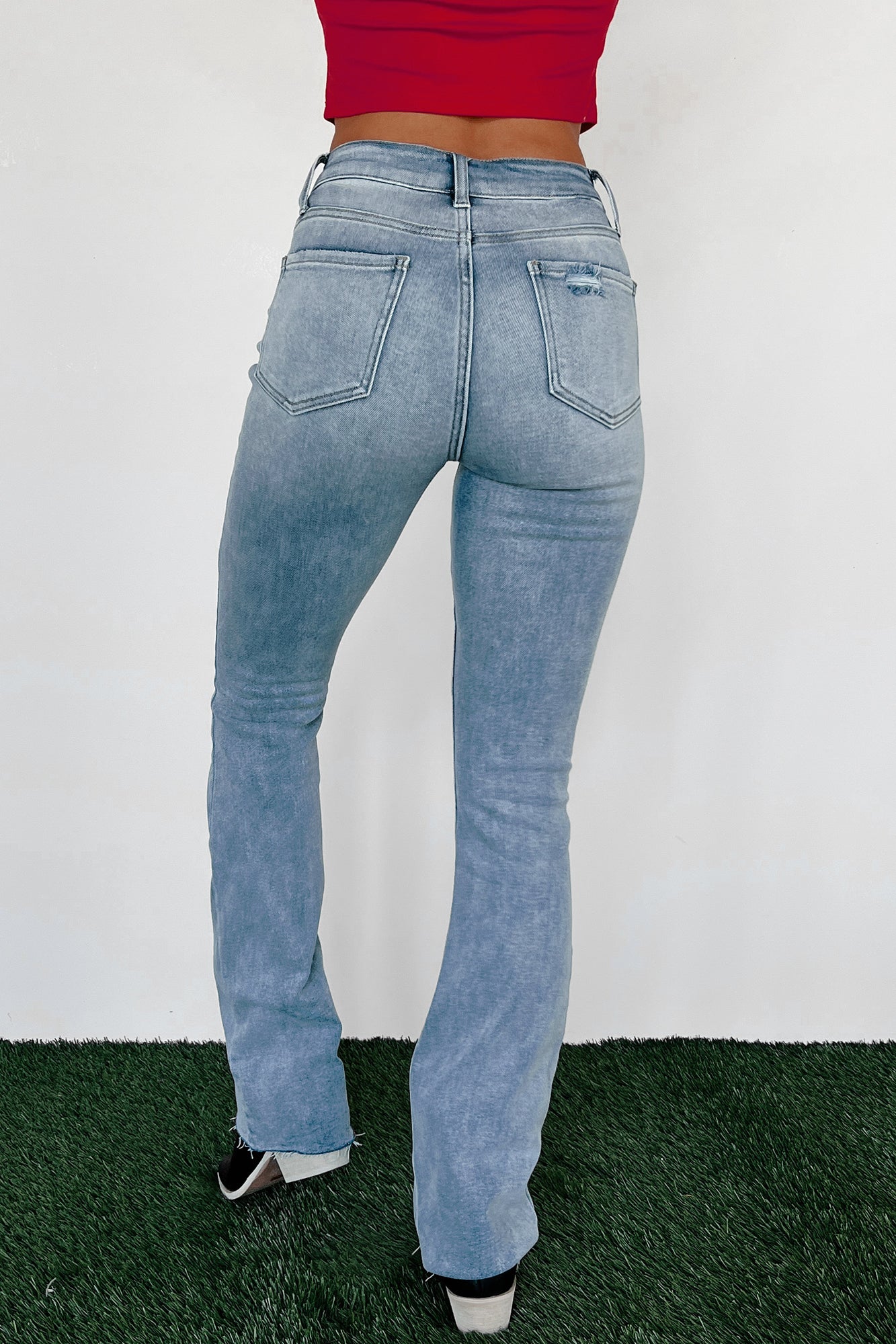 Solana High Rise Distressed Flare Jeans (Light Denim) - NanaMacs